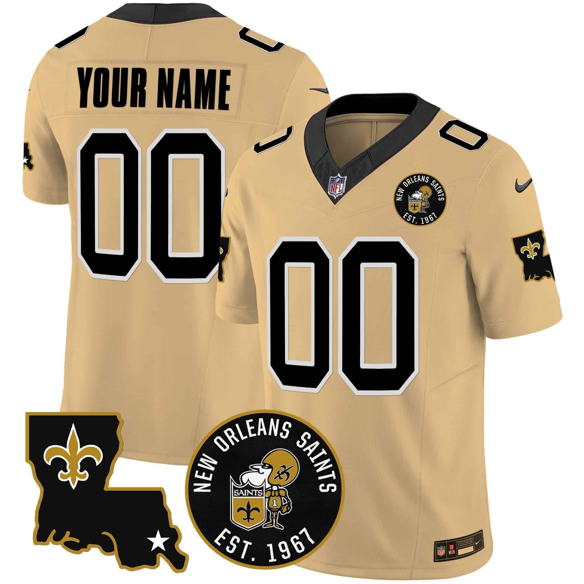 Men New Orleans Saints Yellow 2024 Nike 1967 Patch Vapor Custom NFL Jersey